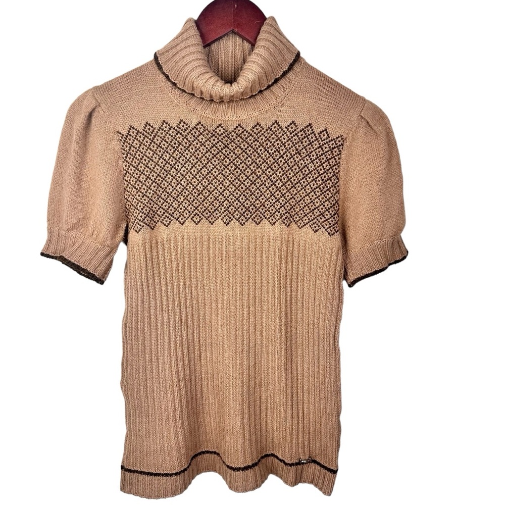 Gucci Short Sleeve Sweater Camel Wool Medium Tan